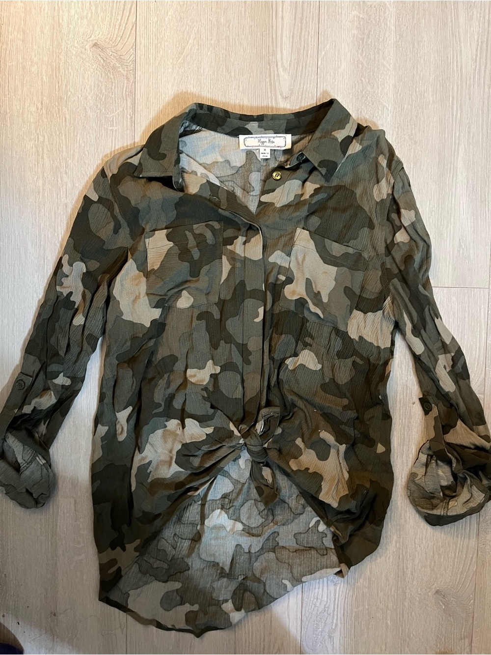 Hippie Rose Olive & Taupe Camo Button-Down Shirt
